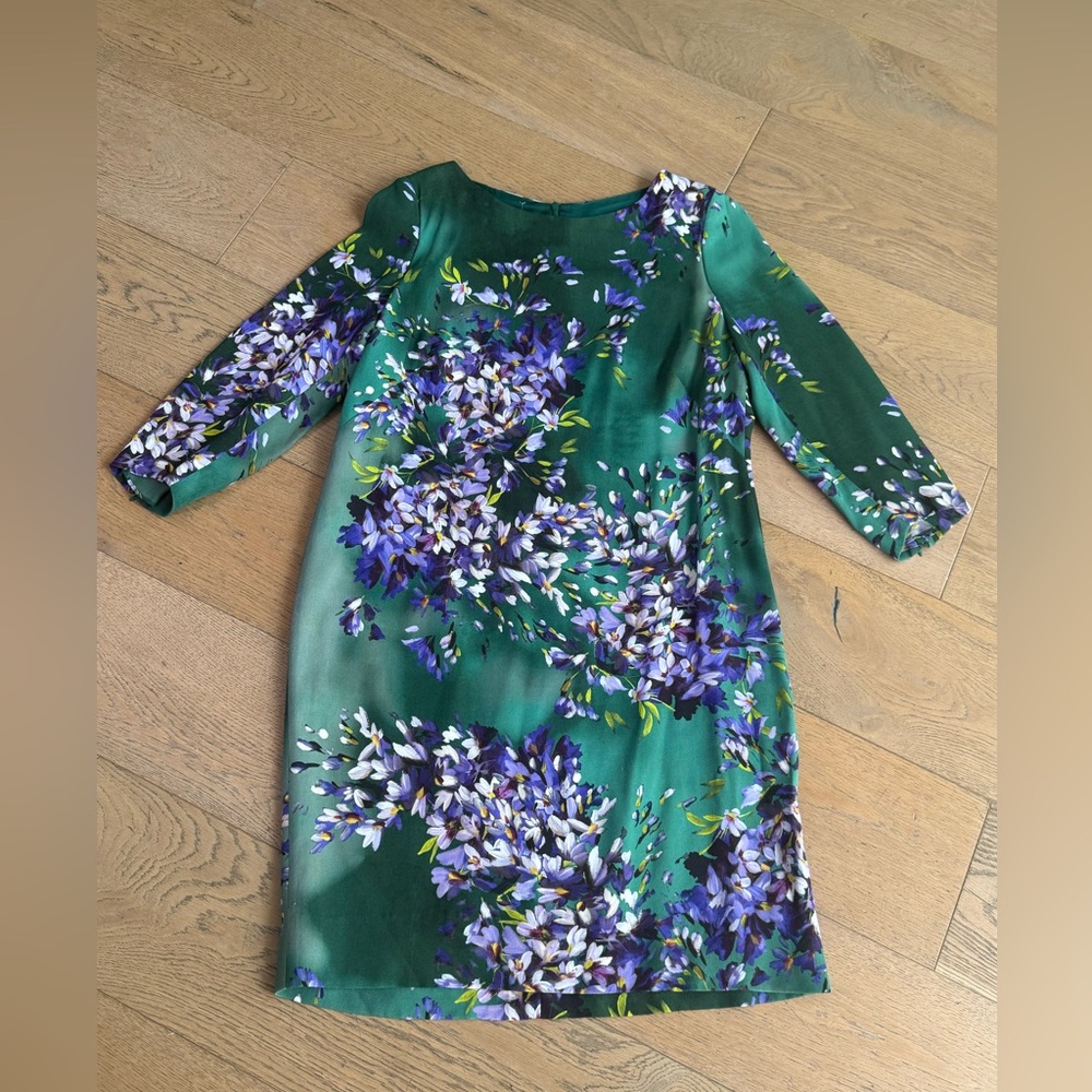 Escada Fall 2014 Hyacinth green purple floral long sleeve dress - Picture 9 of 14